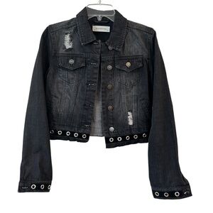 Blue Revival Black Rivet Women's Black Jean Distressed Crop Jacket Small